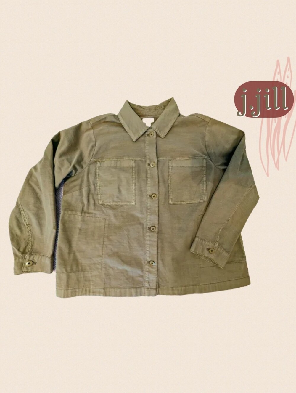 J.Jill Olive Utility Jacket With Buttons, Size 1X